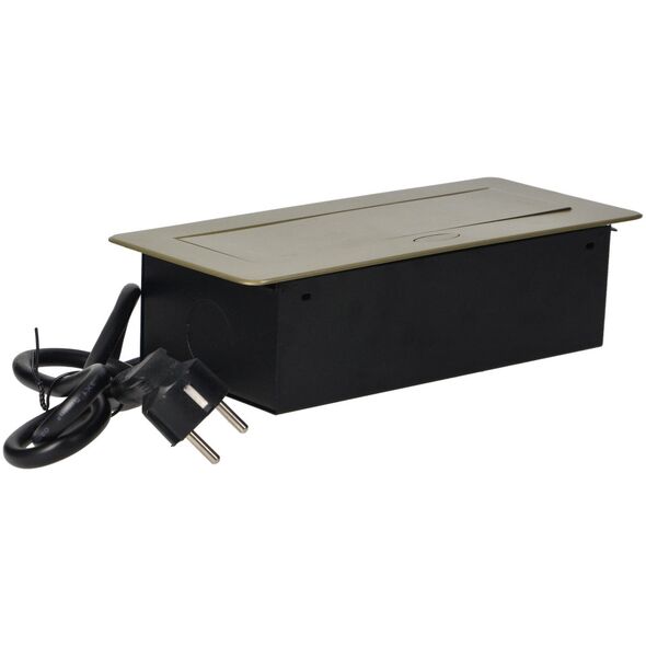 Orno Gniazda meblowe wpuszczane w blat z płaskim frezowanym rantem, ładowarką USB i przewodem 1,5m, 2x2P+Z, 2xUSB, kolor mosiądzu