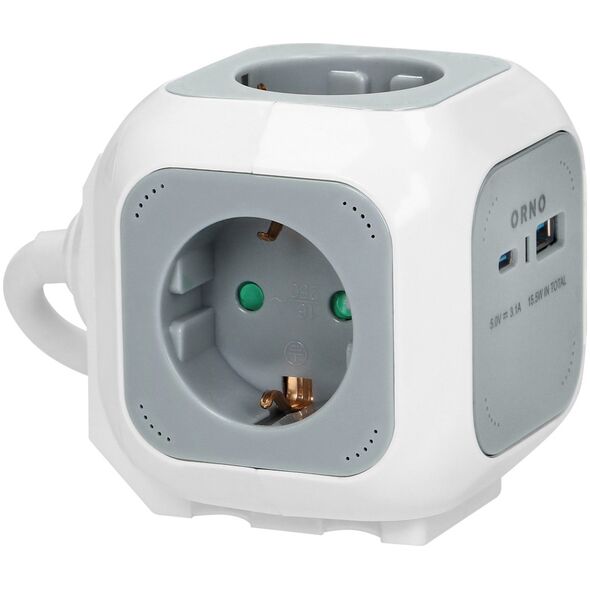 Orno Przedłużacz 4x2P+Z (Schuko), ładowarka USB A+C, Quick charge, 1,4m H05VV-F 3x1,5mm?, szary