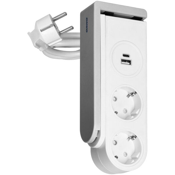 Listwa zasilająca Orno Listwa zasilająca biurkowa typu Schuko z ładowarką USB i sprężynowym zaciskiem mocującym