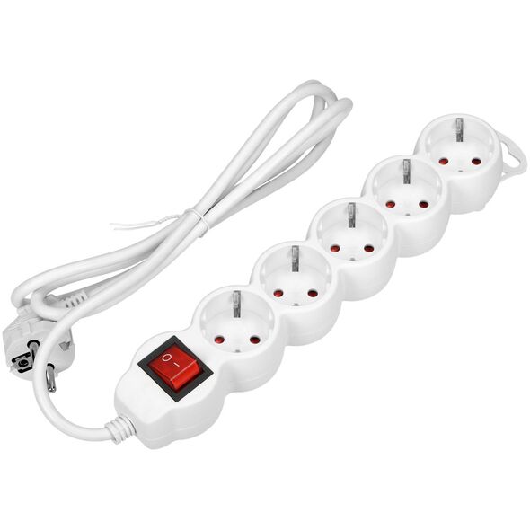 Orno Przedłużacz 5-krotny 2P+Z (Schuko), z wyłącznikiem, 3m H05VV-F 3x1,5mm2, Imax=16A, płaska wtyczka, biały