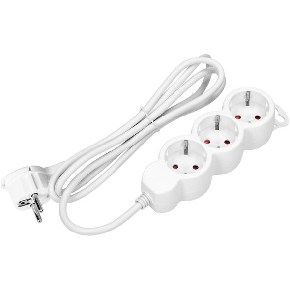 Orno Przedłużacz 3-krotny 2P+Z (Schuko), 5m H05VV-F 3x1,5mm2, Imax=16A, płaska wtyczka, biały