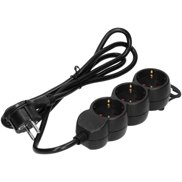 Orno Przedłużacz 3-krotny 2P+Z (Schuko), 5m H05VV-F 3x1,5mm2, Imax=16A, płaska wtyczka, czarny