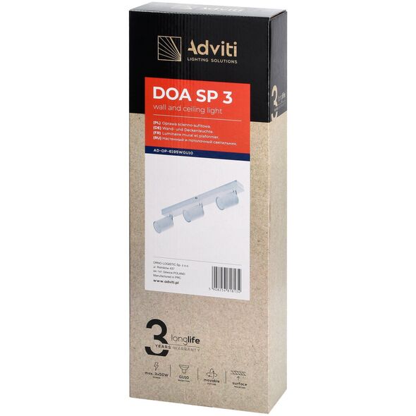 Lampa sufitowa Orno DOA SP 3, oprawa ścienno-sufitowa, GU10 max. 3x50W, IP20, biała