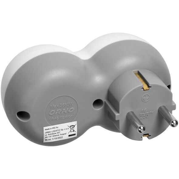 Orno Rozgałęźnik 2x2P+Z (Schuko), biało-szary
