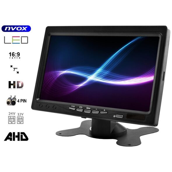 Wideorejestrator Nvox Monitor samochodowy lcd 7 cali 12/24v kabel 5m oraz kamera cofania 4pin zestaw ahd