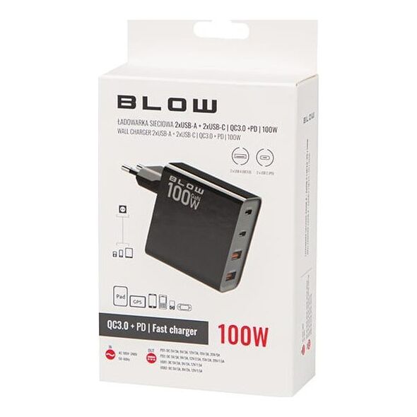 Ładowarka Blow 76-028# Ładowarka sieciowa gniazdo usbx2 + usb-cx2 qc+pd 100w