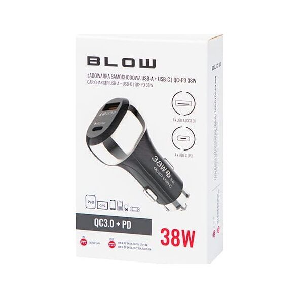 Ładowarka Blow 75-777# Ładowarka samochodowa gn.usb+usb-c 38w g38a