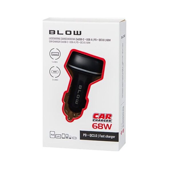 Blow 75-787# Ładowarka samochodowa gn.usb+usb-cx2 50w g50c