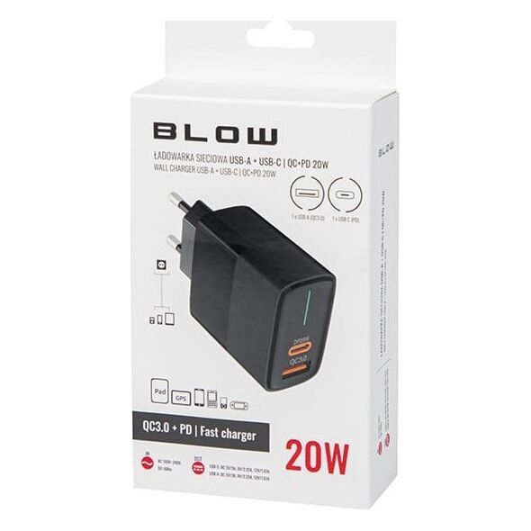 Ładowarka Blow 76-021# Ładowarka sieciowa gniazdo usb + usb-c qc+pd 20w