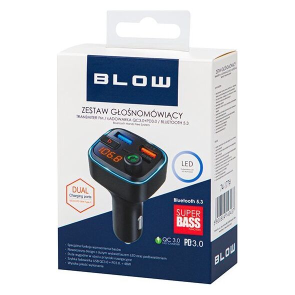 Transmiter FM Blow 74-177# Transmiter fm blow bluetooth5.3+qc3.0 +pd 30w