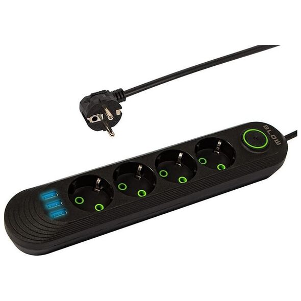 Blow 98-222# Przedłużacz sieciowy ps-450 4-gniazda 3xusb 5m czarny 2x1mm