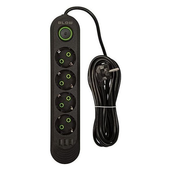 Blow 98-222# Przedłużacz sieciowy ps-450 4-gniazda 3xusb 5m czarny 2x1mm