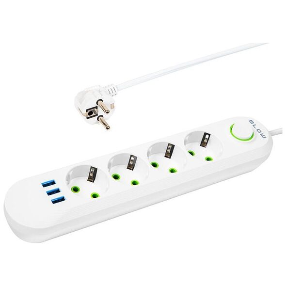 Blow 98-224# Przedłużacz sieciowy ps-430 4-gniazda 3xusb 3m biały 2x1mm