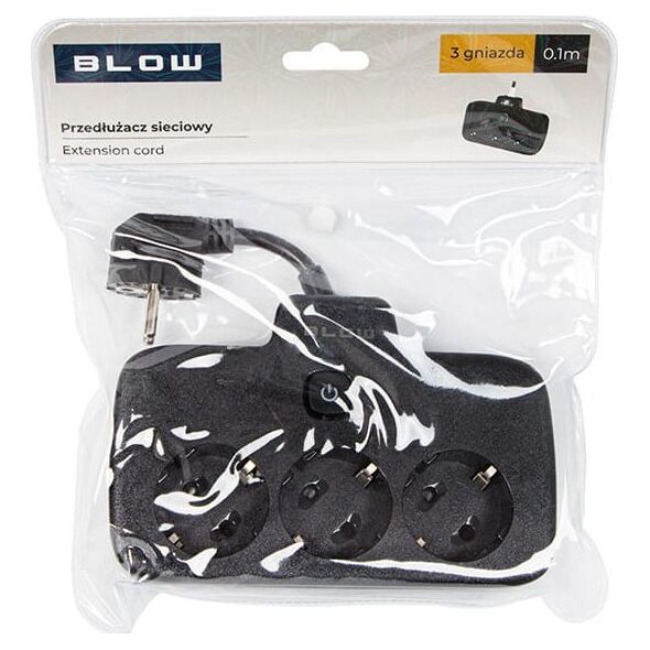 Blow 98-232# Przedłużacz sieciowy ps-310 3-gniazda 0.1m czarny 2x1mm