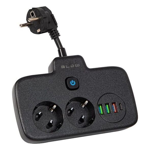 Blow 98-233# Przedłużacz sieciowy ps-310u 3-gniazda 3xusb 0.1m czarny 2x1mm