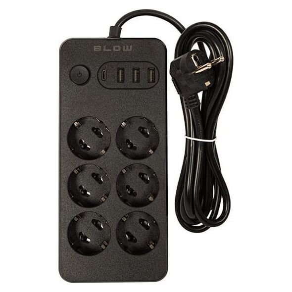 Blow 98-210# Przedłużacz sieciowy ps-620 6-gniazd 3xusb 1xusb-c 2m czarny 2x1mm