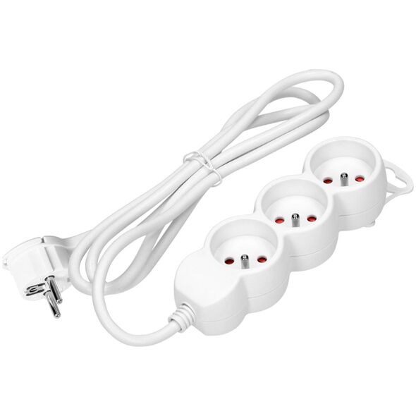 Orno Przedłużacz 3-krotny 2P+Z, 1,5m H05VV-F 3x1,5mm2 , Imax=16A, płaska wtyczka, biały