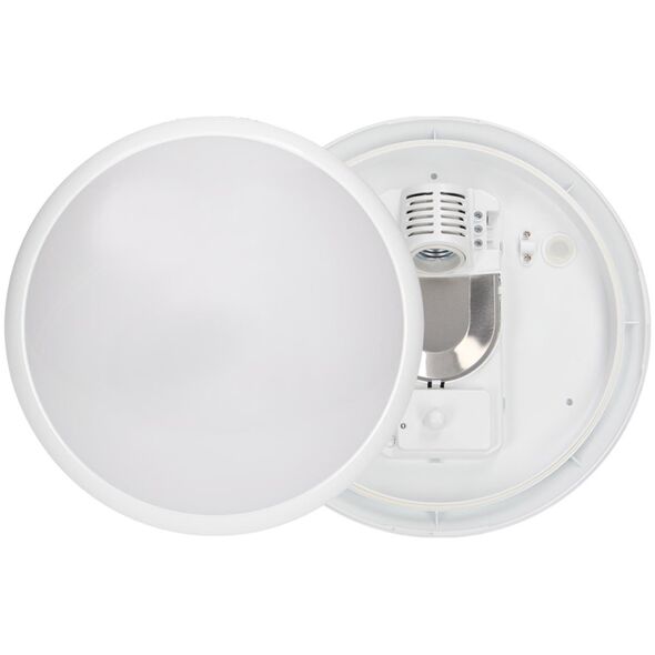 Lampa sufitowa Orno BREVA, plafon oświetleniowy z mikrofalowym czujnikiem ruchu, 60W, E27, IP44, poliwęglan mleczny