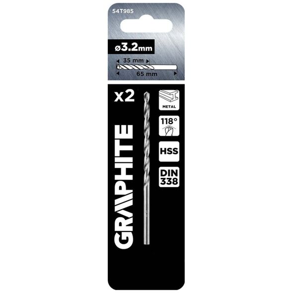Graphite Wiertła do metalu HSS, DIN 338, 3,2 mm, 2 szt.