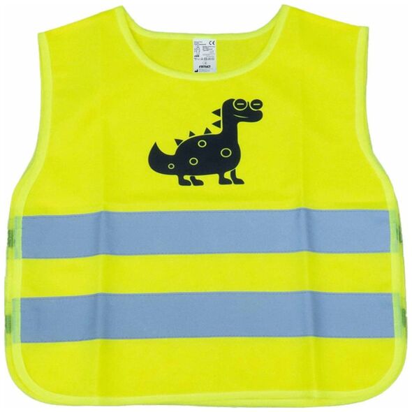 AMiO Kamizelka ostrzegawcza odblaskowa dziecięca żółta dinozaur amio-03936