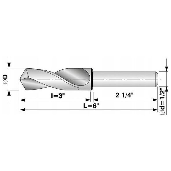 Wiertło węglikowe Baildon DIN 6537 K WK3 10,5 mm, VHM TiAlN, 102-55 mm