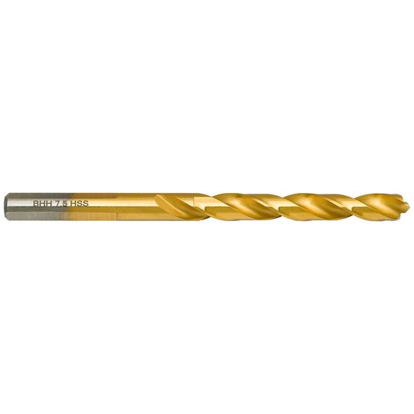 Wiertło do metalu Baildon DIN 338 RN 7,5 mm, HSS TiN (S), 109-69 mm (chwyt 3-płaszczyznowy)