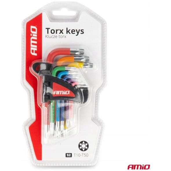 Klucze torx krótkie zestaw 9 szt. s2 amio-04300