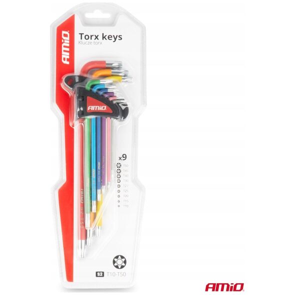 Klucze torx extra długie zestaw imbusy zestaw 9 szt. s2 amio-04301