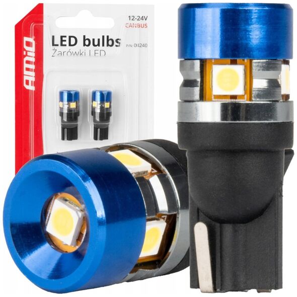 Żarówki led canbus t10 w5w 5smd 3030 white 12v 24v amio-04240