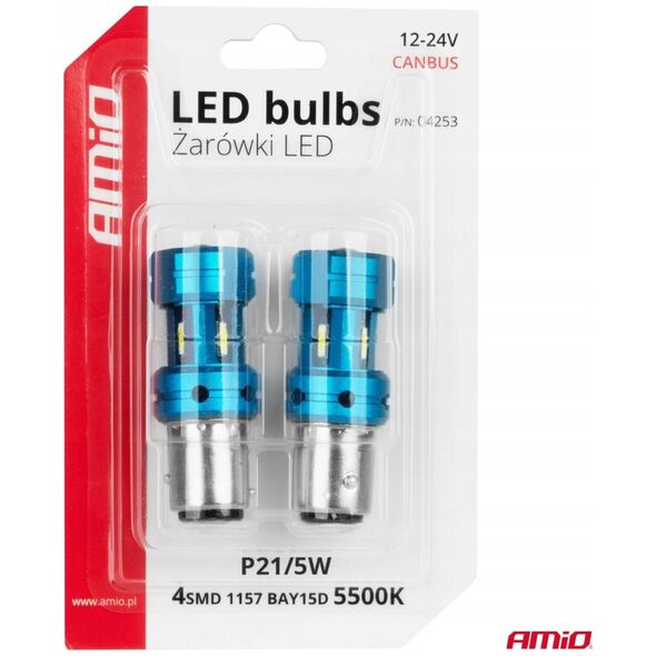 Żarówki led canbus 1157 bay15d p21/5w 4smd 1860 white 12v 24v amio-04253