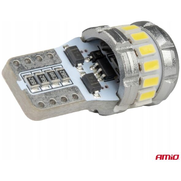 Żarówki led canbus t10 w5w 16smd 2smd 3014 3030 white 12v 24v amio-04260
