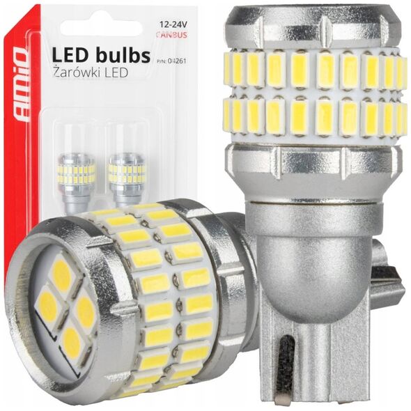 Żarówki led canbus t15 w16w 48smd 4smd 3014 3030 white 12v 24v amio-04261