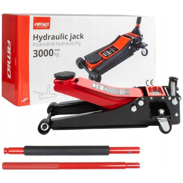 Podnośnik hydrauliczny niskoprofilowy lewarek typu żaba 3t 3000kg ce 75/510mm amio-04215
