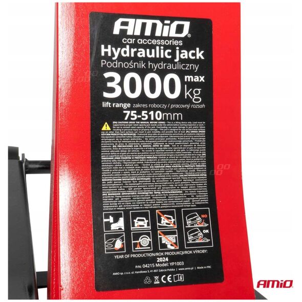 Podnośnik hydrauliczny niskoprofilowy lewarek typu żaba 3t 3000kg ce 75/510mm amio-04215