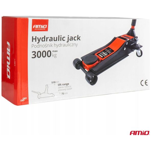 Podnośnik hydrauliczny niskoprofilowy lewarek typu żaba 3t 3000kg ce 75/510mm amio-04215