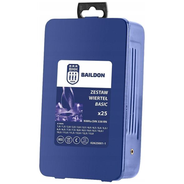 Komplet wierteł do stali i żeliwa NWKa Basic M-25, 1,0-13,0 mm, szlifowane, HSS (25 szt.)
