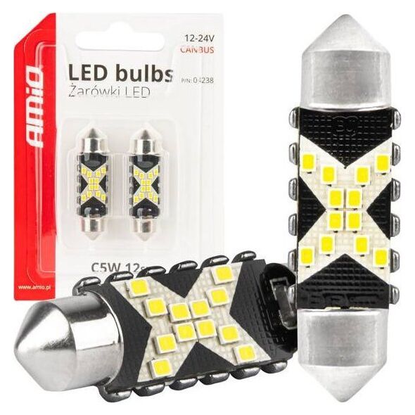 Żarówki LED CANBUS Festoon C5W 12SMD 2016 41mm White 12V 24V AMIO-04238