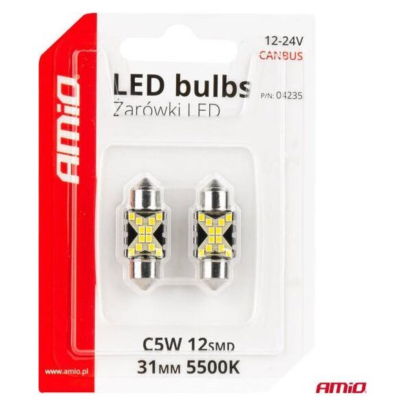 Żarówki LED CANBUS Festoon C5W 12SMD 2016 31mm White 12V 24V AMIO-04235