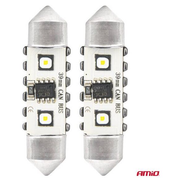 Żarówki LED CANBUS Festoon C5W 2SMD 3838 39mm White 12V 24V AMIO-04249