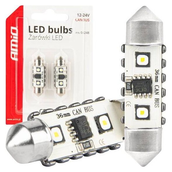 Żarówki LED CANBUS Festoon C5W 2SMD 3838 36mm White 12V 24V AMIO-04248