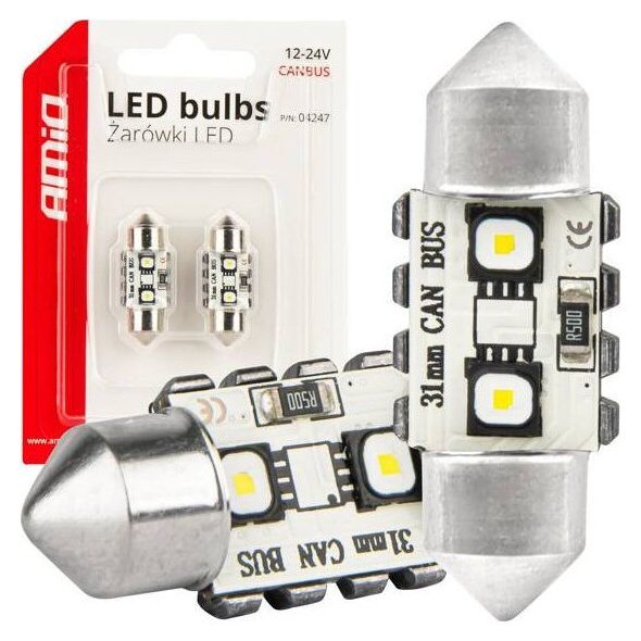 Żarówki LED CANBUS Festoon C5W 2SMD 3838 31mm White 12V 24V AMIO-04247