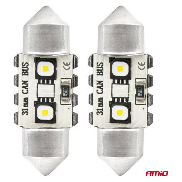 Żarówki LED CANBUS Festoon C5W 2SMD 3838 31mm White 12V 24V AMIO-04247