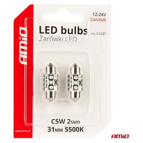 Żarówki LED CANBUS Festoon C5W 2SMD 3838 31mm White 12V 24V AMIO-04247