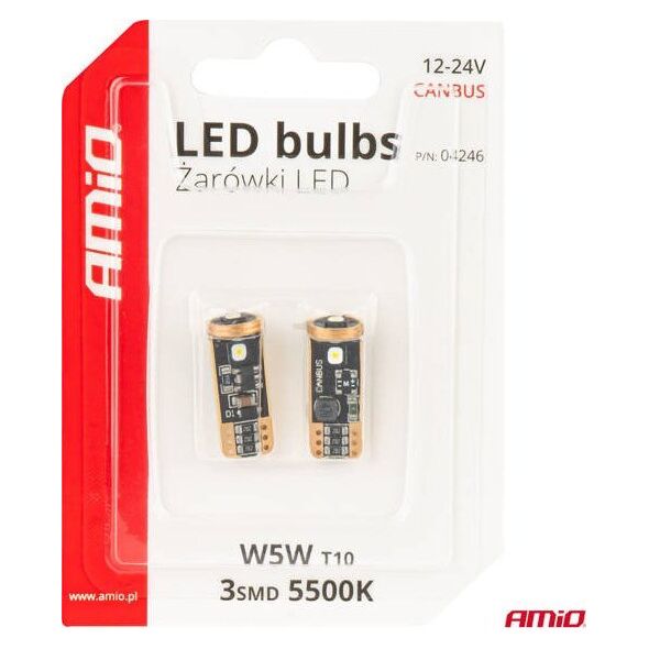 Żarówki LED CANBUS T10 W5W 3SMD 3838 White 12V 24V AMIO-04246