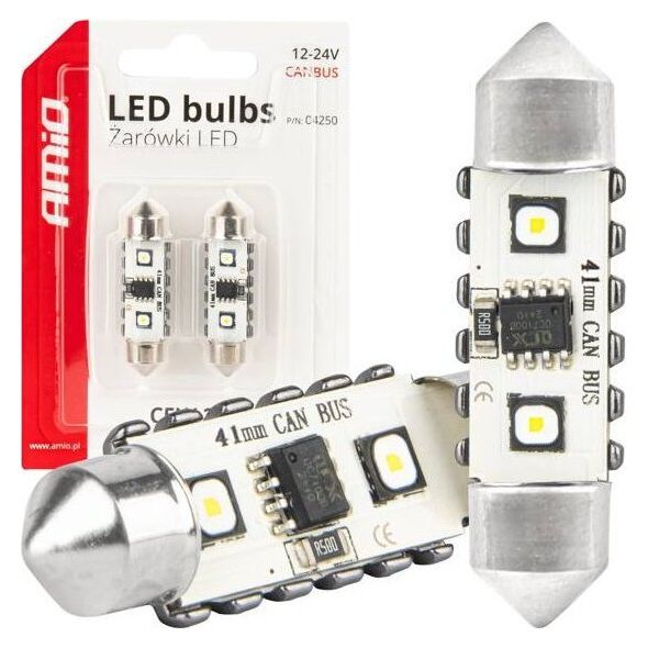 Żarówki LED CANBUS Festoon C5W 2SMD 3838 41mm White 12V 24V AMIO-04250