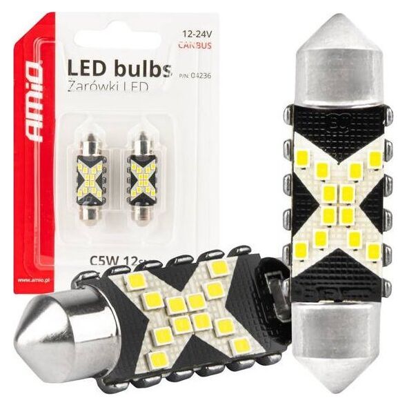 Żarówki LED CANBUS Festoon C5W 12SMD 2016 36mm White 12V 24V AMIO-04236