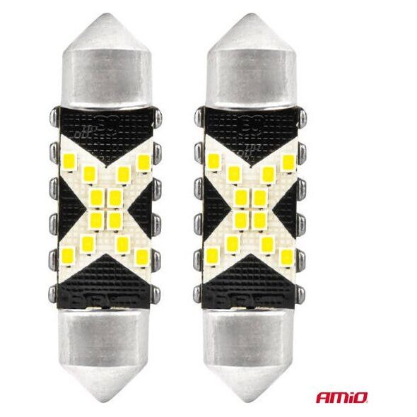 Żarówki LED CANBUS Festoon C5W 12SMD 2016 36mm White 12V 24V AMIO-04236