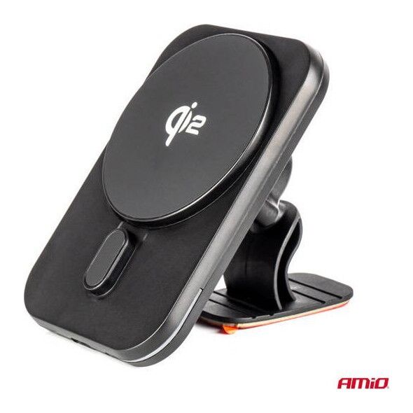 Uchwyt samochodowy na telefon do kratki i na kokpit z szybk? ładowark? indukcyjn? Qi2 15W AMIO-04179