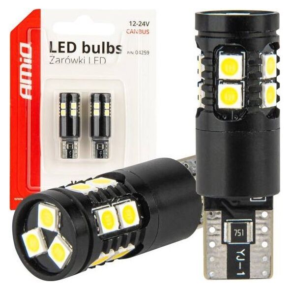 Żarówki LED CANBUS T10 W5W 13SMD 3030 White 12V 24V AMIO-04259