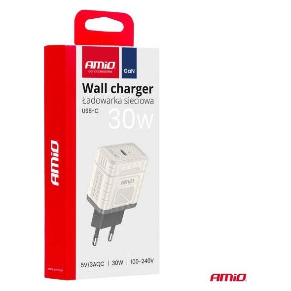 Ładowarka sieciowa Quick Charge GaN PD 30W USB-C AMIO-04285